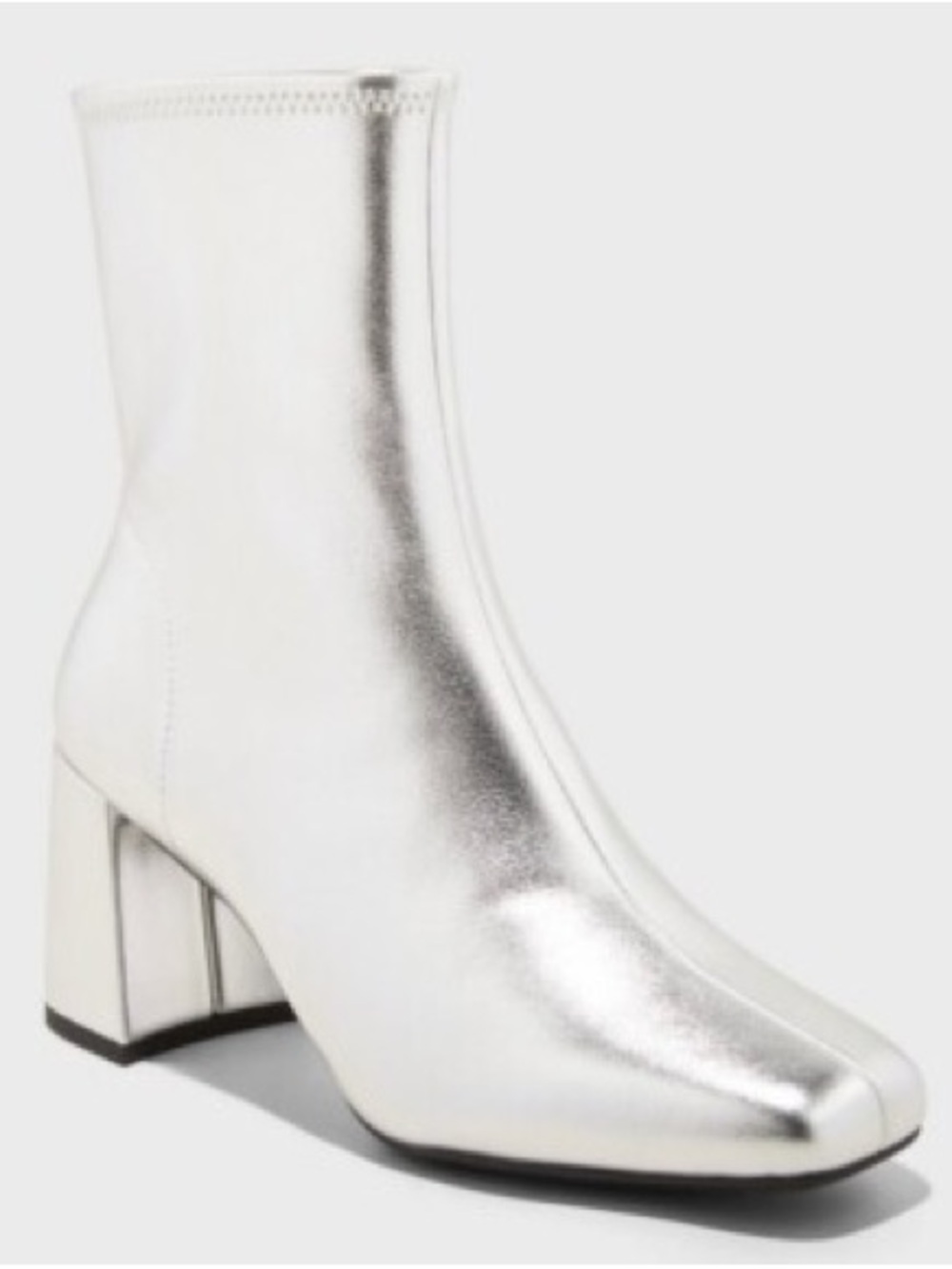 Metallic Silver Block Heel Ankle Boots - Size 9